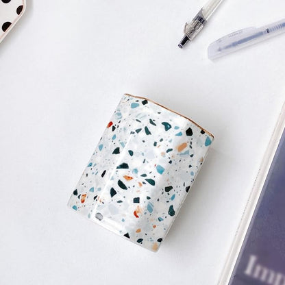 Pen Holder, Makeup Brush Holder Ceramic Gold Nordic Terrazzo Marble Pattern Pencil Cup for Girls Kids Women Durable Desk Organizer Storage Gift for Office, Classroom, Home Modern Light Blue