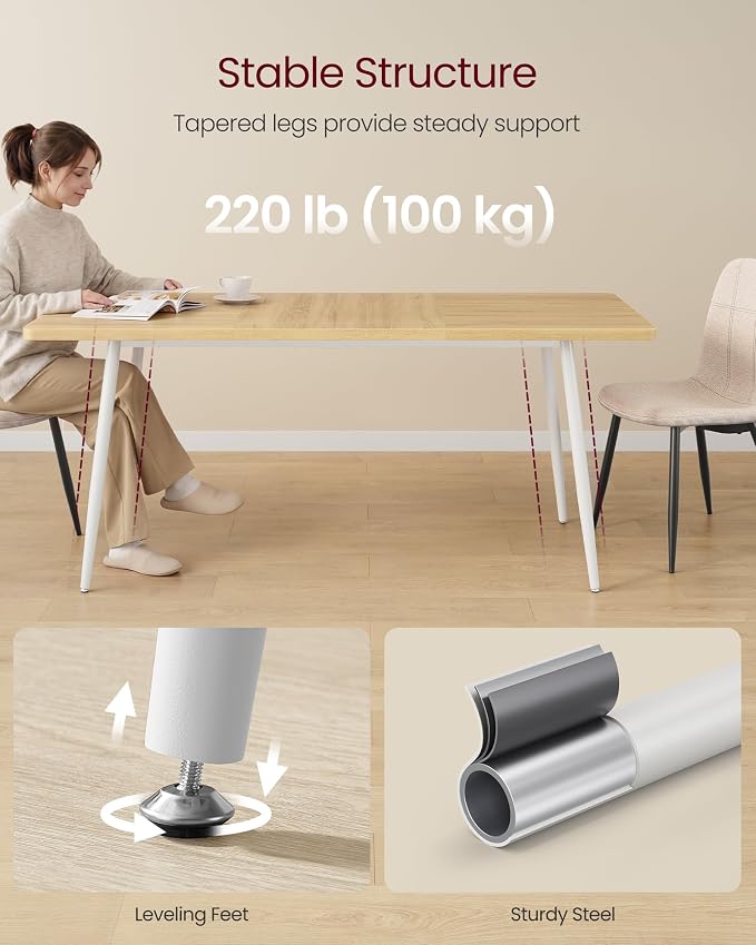 VASAGLE 70.9" Dining Table for 6-8 People, Modern Kitchen Table, Heat-Resistant Tabletop, Quick Assembly, for Dining Room, Golden Oak and Cloud White, Island Collection UKDT108Y101S
