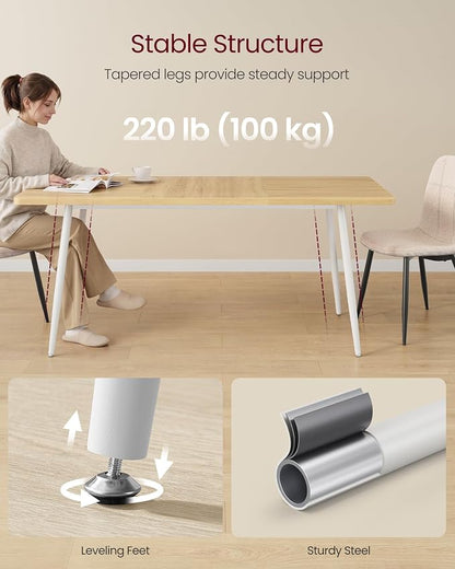 VASAGLE 70.9" Dining Table for 6-8 People, Modern Kitchen Table, Heat-Resistant Tabletop, Quick Assembly, for Dining Room, Golden Oak and Cloud White, Island Collection UKDT108Y101S