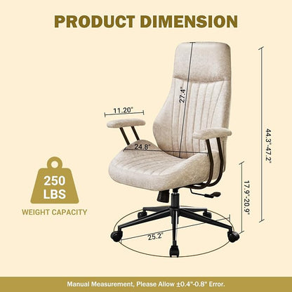 Home Office Chair,Ergonomic Computer Chair with Lumbar Support Adjustable Height,Mid-Century Modern Office Chair with Rolling Swivel Chair for Home Office Game Study(PU Leather High Back Chair,Beige)