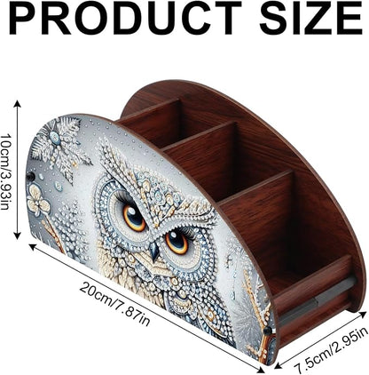 Diamond Painting Storage Box, DIY 5D Owl Design Multi-Compartment Wooden Tabletop Organizer, Diamond Art Storage Holder for Pens Makeup Brushes Remotes Office Supplies Desktop Decoration