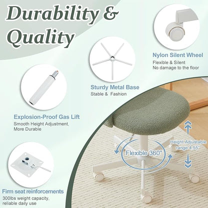 VINGLI Cute Candy Chair Armless Comfy Small Office Desk Vanity Chair with Wheels & Lumbar Support,Teddy Adjustable Rolling Swivel Computer Task Ch for Home Office,Bedroom,MintGreen