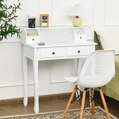 Giantex Writing Desk with 4 Drawers, Removable Floating Organizer 2-Tier Mission Home Computer Vanity Desk for Apartment Small Space, White