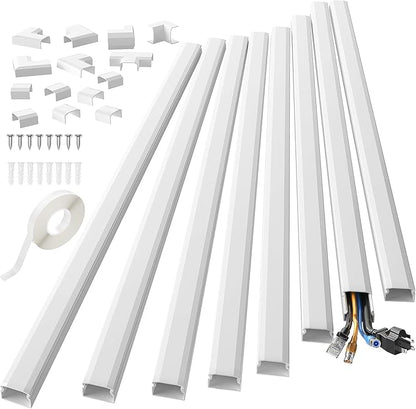 Yecaye 125in Cord Hider, Large Cord Covers for Wires on Wall, Cable Management Kit for Mount TVs, Wire Hider Cable Concealer for Home Office, W1.18in H0.6in, White