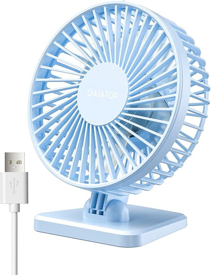 Gaiatop USB Desk Fan, Small But Powerful, Personal Portable Quiet 3 Speeds, Adjustable Mini Table Desktop fan for Cooling Home Office Car Summer Travel Gifts Light blue