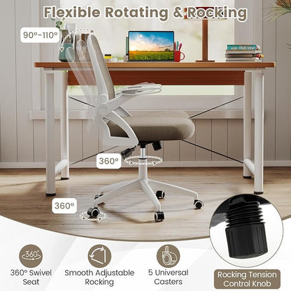 COSTWAY Office Chair, Comfy Swivel Rolling Desk Chair with Adjustable Height & Flip-Up Armrests, Ergonomic Mesh Computer Chairs with Lumbar Support for Working & Gaming (Grey)
