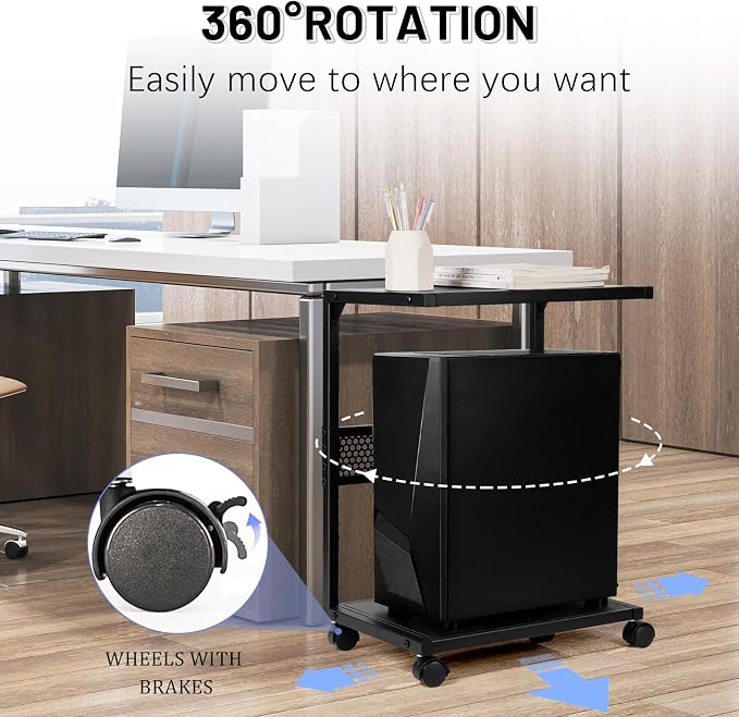 Bfttlity PC Stand Computer Tower Stand 2-Tier Metal CPU Holder with Locking Caster Wheels Suitable for Most PC (S, Black)