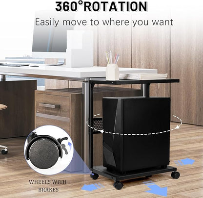 Bfttlity PC Stand Computer Tower Stand 2-Tier Metal CPU Holder with Locking Caster Wheels Suitable for Most PC (S, Black)