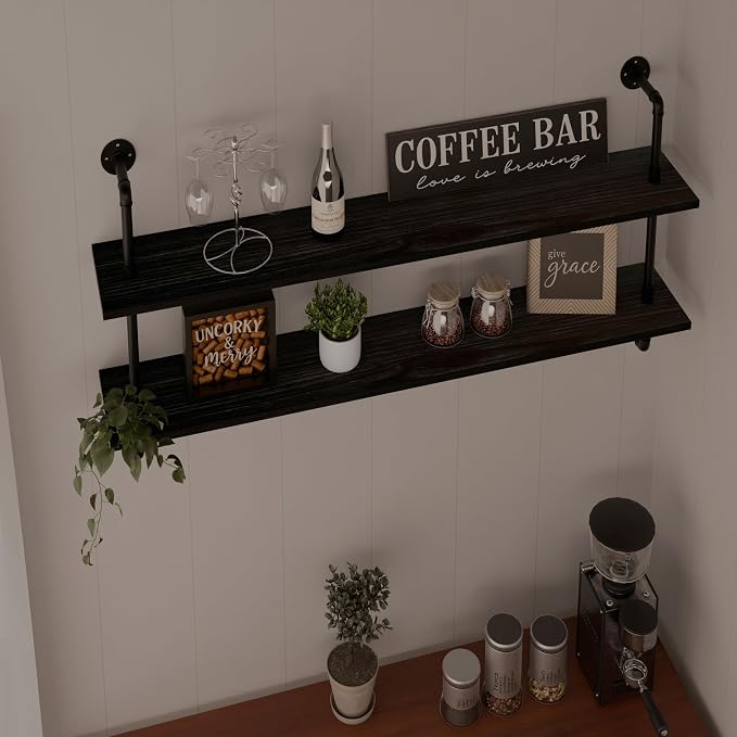 HDDFER Floating Bookshelf Shelves Industrial Pipe Shelving Pipe Shelf Rustic Black Wall Shelves 36 Inch Farmhouse for Wall Mounted