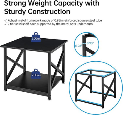 Fannova 2 Tier Large Printer Stand, 23.6 x 23.6 x 22.6 Inches Square Printer Table with Storage Shelf, Rolling Printer Cart with Industrial Wheels for Home Office, Mini Fridge Stand Table - Black