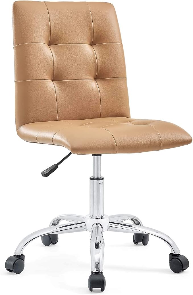 Modway Prim Ribbed Armless Mid Back Swivel Conference Office Chair In Tan