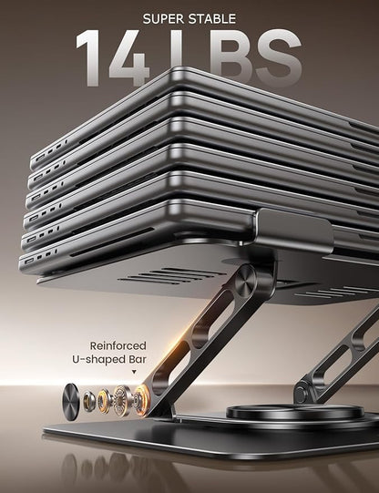 Lamicall Adjustable Laptop Stand for Desk - 360° Rotating Base Ergonomic Computer Stand, Aluminum Laptop Riser Foldable Protable for Office Home fits MacBook Neo Air Pro, Dell, HP (10-17.3'') - Black