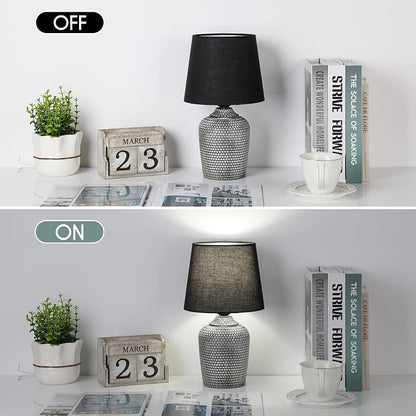 Sucolite 11.8'' Small Table Lamps Set of 2, Bedside Nightstand Lamps for Bedroom Kid’s Room, Cute Desk Lamps with Studded Texture Base for Reading Nursery Living Room Office, Black
