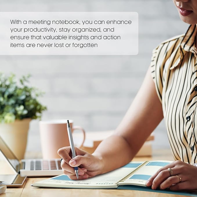 6 Pack of Meeting Notebook for Work Organization - Work Planner Notebook with Action Items, Agenda Planner for Note Taking, 160 Pages (6.9" X 9.9") Project Organizer for Men & Women - Blue