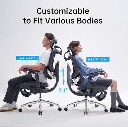 SIHOO Doro C300 Pro V2 Ergonomic Office Chair with Footrest & Full-Body Adaptive Support, 8D Armrests & Breathable Mesh, Comfy High Back Desk Chair for Long Hours, 135° Recline,2 Packs, Jet Black