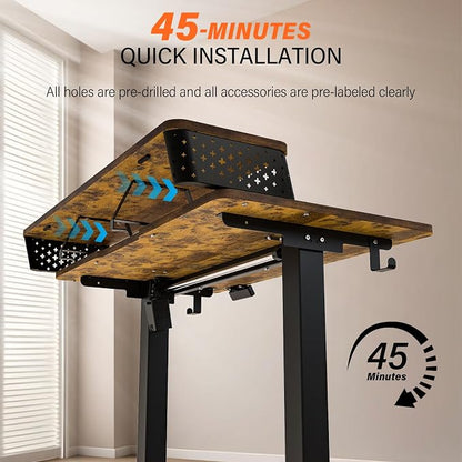 Electric Standing Desk with Two Drawers,55 x 24 Inch Sit Stand Desk Adjustable Height, Stand Up Desk with Storage Shelf, Computer Workstation for Home Office, Rustic Brown