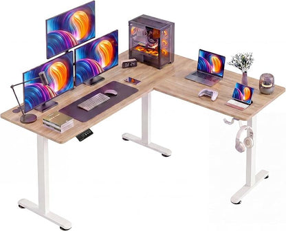 63” L Shaped Standing Desk,Electric Height Adjustable Corner Stand Up Desk, Ergonomic Sit Stand Home Office Computer Desk with Splice Board (Oak)