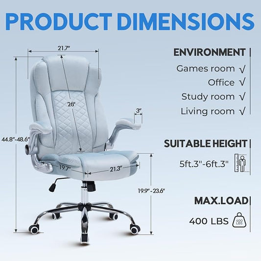400lbs Executive Office Chair with Flip-Up Armrests, Big and Tall Computer Chair for Heavy People, Heavy Duty Ergonomic Comfy Chair, Breathable Plush Velvet (Blue)