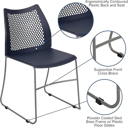 Flash Furniture Hercules Series Contoured Lobby Chairs with Air-Vent Honeycomb Backs, Ergonomic Stacking Chairs for Offices, Set of 5, Navy
