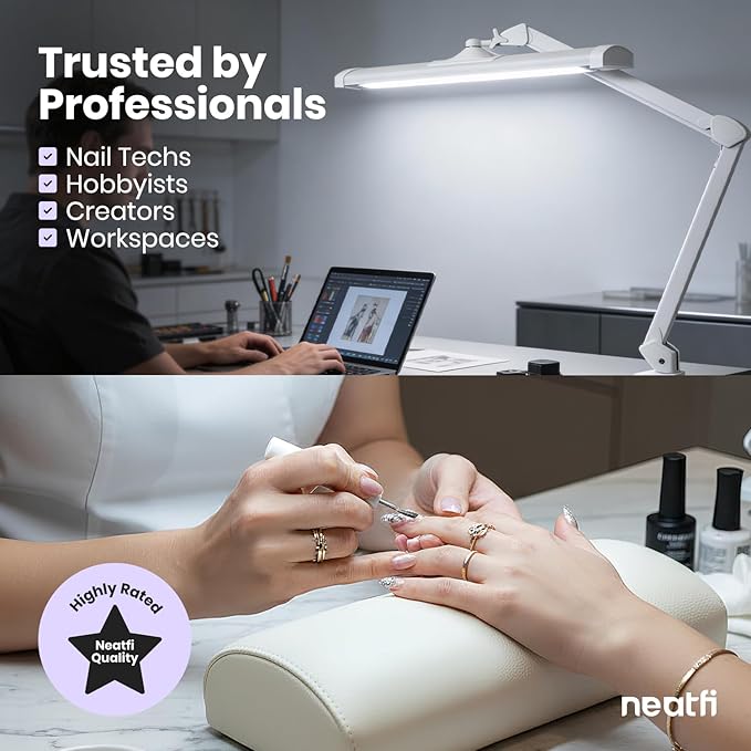 Neatfi 3,500 Lumens LED Desk Lamp – 45W Dimmable Task Light | Adjustable Color Temperature | 3 Light Modes | 540 SMD LEDs | Reading, Craft, Workbench & Office (White-2, 26-Inch Wide Shade)