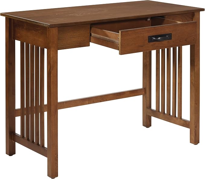 OSP Home Furnishings Sierra Writing Desk with Pull-Out Drawer and Mission Style Side Panels, Ash Brown
