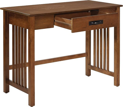 OSP Home Furnishings Sierra Writing Desk with Pull-Out Drawer and Mission Style Side Panels, Ash Brown