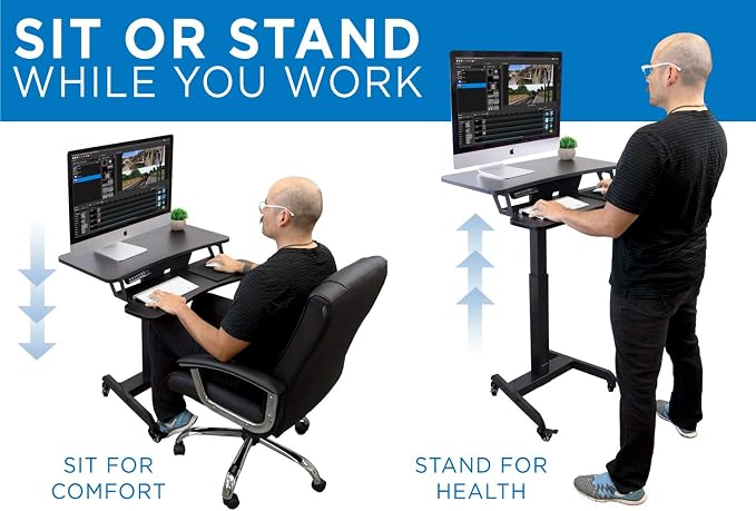 Mount-It! Electric Height Adjustable Standing Desk with Wheels | Professional Mobile Workstation for Office & Commercial Use | Heavy-Duty Rolling Sit Stand Desk