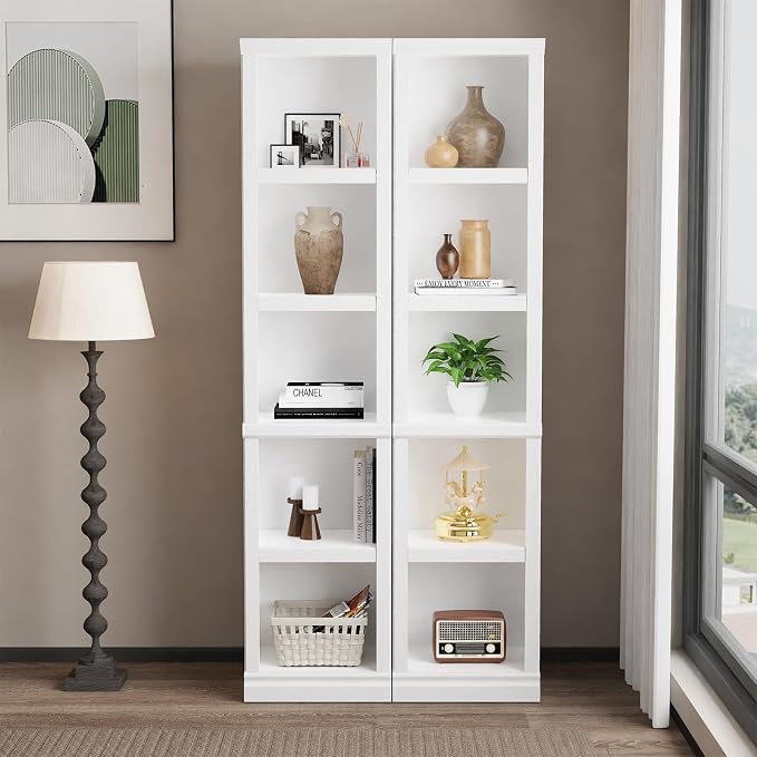 blini 5-Shelf Narrow Bookcase White Wooden Tall Bookshelves Floor Standing Display Storage Shelves Vintage Oak Bookcase for Home Office, Living Room, Bed Room