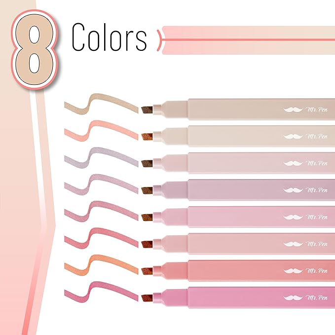 Mr. Pen- Aesthetic Highlighters No Bleed, 8 Pack, Pastel Colors, Chisel Tip | Cute Highlighters Assorted Colors for Journaling, Highlighting, Underlining, Fast Dry, Back to School Supplies