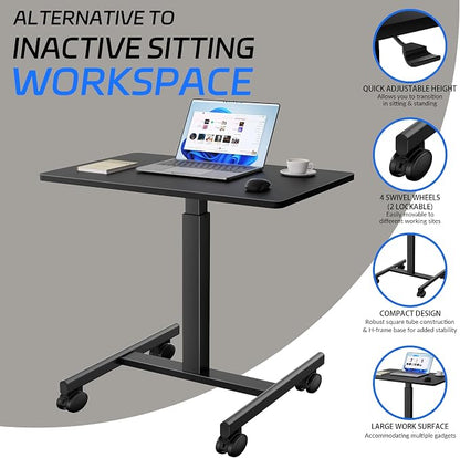GallopFun Mobile Laptop Standing Desk Adjustable Height, Small Mobile Desk Workstation with Wheels, Portable Rolling Computer Desk Cart for Home Office Classroom (Black)