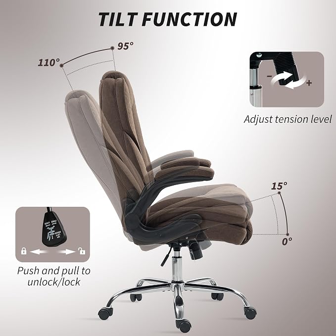 HOMCOM High Back Office Chair, Executive Desk Chair with Swivel Wheels, Flip-up Armrest, Adjustable Height, Modern Diamond Fabric Computer Chair for Home Office, Dark Brown