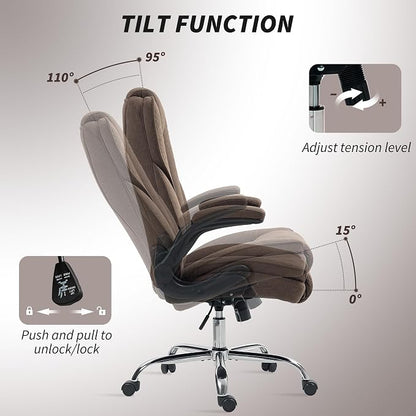 HOMCOM High Back Office Chair, Executive Desk Chair with Swivel Wheels, Flip-up Armrest, Adjustable Height, Modern Diamond Fabric Computer Chair for Home Office, Dark Brown