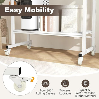 Tangkula Rolling Computer Desk Cart with Keyboard Tray, Mobile Portable Laptop PC Desk with CPU Stand & 3 Hooks for Sofa & Bed, Compact Small Desk on Wheels for Small Spaces (White)