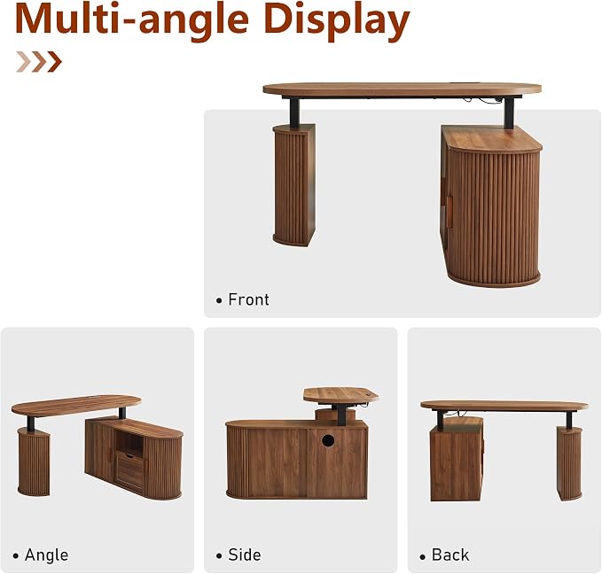 55" L Shaped Standing Desk with Storage, Electric Desk Height Adjustable Executive Desk with File Drawer, Simple Setup Wood Desk Office Sit Stand up Desk for Work, Study, Writing, Walnut