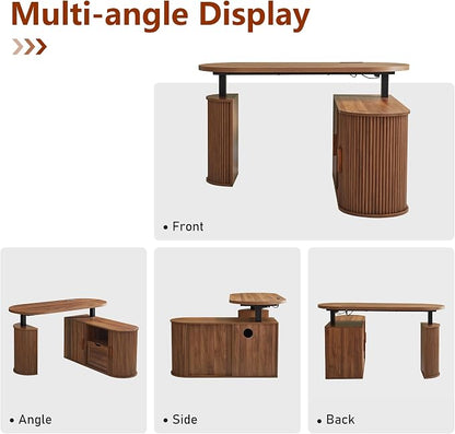 55" L Shaped Standing Desk with Storage, Electric Desk Height Adjustable Executive Desk with File Drawer, Simple Setup Wood Desk Office Sit Stand up Desk for Work, Study, Writing, Walnut