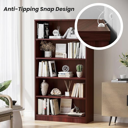 Farini 60 Inch Tall Bookcase,5 Shelf Bookshelves,Adjustable Bookshelf for Home Office,Cherry