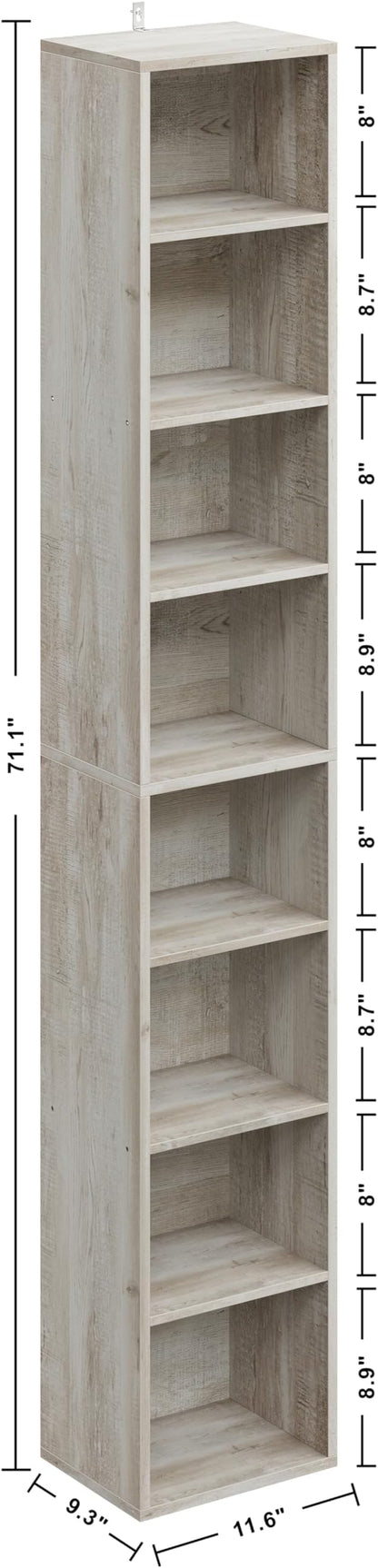 IRONCK Tall Narrow Bookshelf 8 Tiers, Compact Corner Bookcase, Floor Standing Display Storage Shelves 71 in Tall, Easy to Match for Living Room, Office, Study, Bedroom