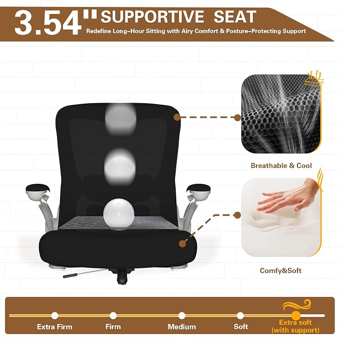 Ergonomic Office Chair for Long Hours, Padded Lumbar Support for Lower Back Relief, 330 lb Capacity, Comfortable Computer Desk Chair for Home Office, Computer & Study