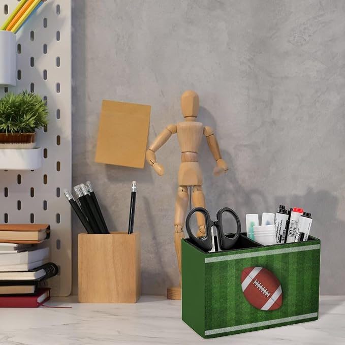 Pen Holder, Pencil Holder for Desk Organizer, American Football Game PU Leather Pencil Cups Desktop Stationery Storage Makeup Brush Holder Pen Organizer for Office Home