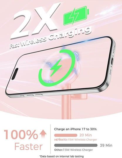 2 Pack Hevanto 2026 3 in 1 Wireless Charging Station for Apple MagSafe Charger, 15W Fast Magnetic Mag-Safe Charger Stand for iPhone 17 16 15 14 13 12 iWatch AirPods (Adaptor Not Included)