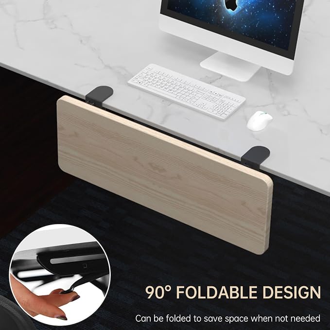 Sisyphy Ergonomics Desk Extender Tray, 25.2x9.5" Punch-Free Clamp on, Foldable Keyboard Drawer Tray, Table Mount Arm Wrist Rest Shelf, Computer Elbow Arm Support