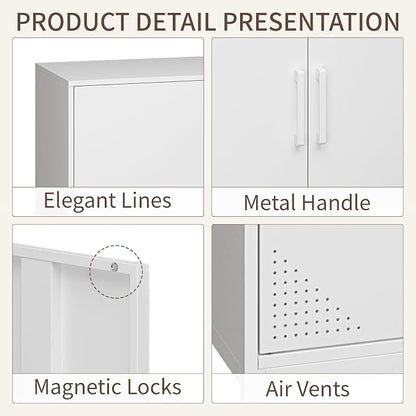Metal Storage Cabinet,Storage Locker Cabinet with Shelves 2 Door Lockable Cabinet White Locking Tool File Cabinet Sideboard for Office, Garage, Bathroom