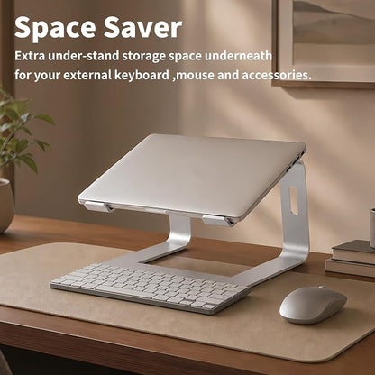 Orionstar Ergonomic Laptop Stand, Premium 5mm Aluminum Riser for 10-15.6 Inch Notebook Computer, Tool-Free Detachable Elevator Holder for Desk Office, Sturdy Riser for Eye-Level Neck Relief, Silver