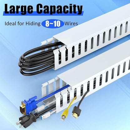 Open Slot Wiring Raceway Cable Duct, 123in Cable Management Channel Cord Track,Desk Wire Channel, Under Desk Cable Management to Hide Cables, Wires for Computers (White, 1.97" Hx1.97"W, 15.4''L(8 Pc))