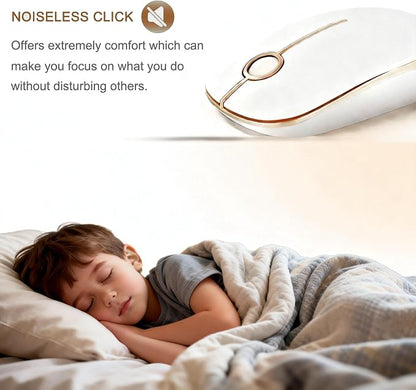 Unipows Wireless Mouse - 2.4G Slim Portable Computer Mouse with Nano Receiver, Less Noise Mobile Optical Mice for Notebook, PC, Laptop, Computer, Mac (White Gold)