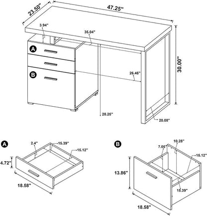 CARTESIAN Vertex Reversible 47 Inch Office Computer Desk with 3 Drawers, Cappuccino Finish, Silver Metal Frame
