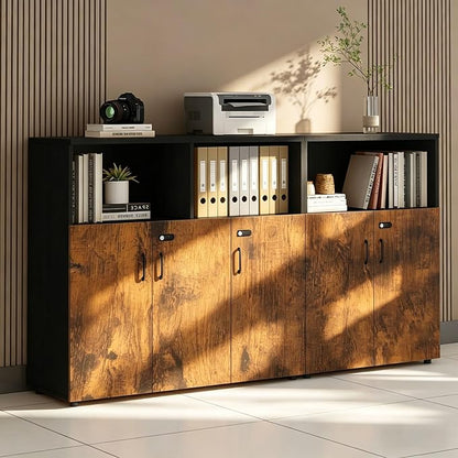 File Cabinet with Password Lock, Wood Lateral Filing Cabinet for Letter/A4 Files, 3 Drawer with Door, Printer Stand with Open Shelves for Home Office