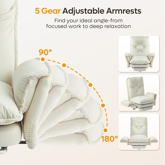 Bestier Criss Cross Office Chair with Flip-Up Armrests, High Back Executive Chair with Footrest & Wheels, Cross Legged Desk Chair for Home Office, Beige Velvet