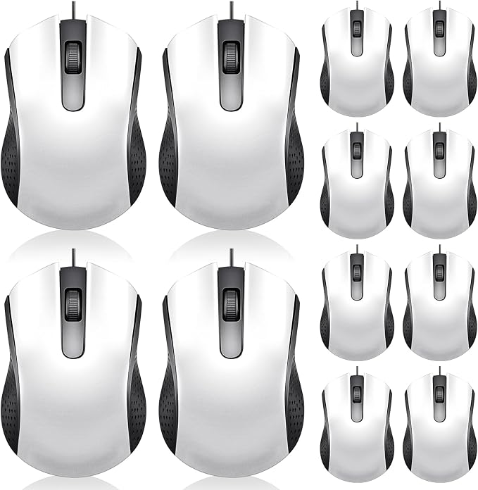 Hoteam 12 Pcs White Wired Computer Mouse Bulk Cord USB Computer Mice Ergonomic Wired Mouse for Pcs, Computers, Laptops, Gaming Office Home Supplies