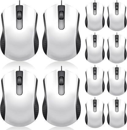Hoteam 12 Pcs White Wired Computer Mouse Bulk Cord USB Computer Mice Ergonomic Wired Mouse for Pcs, Computers, Laptops, Gaming Office Home Supplies